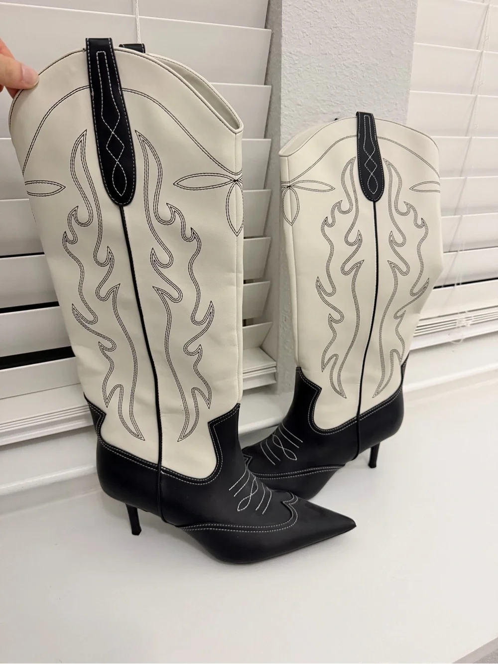 INC International Concepts Black and White Pointed-Toe Over-the-Knee Boot